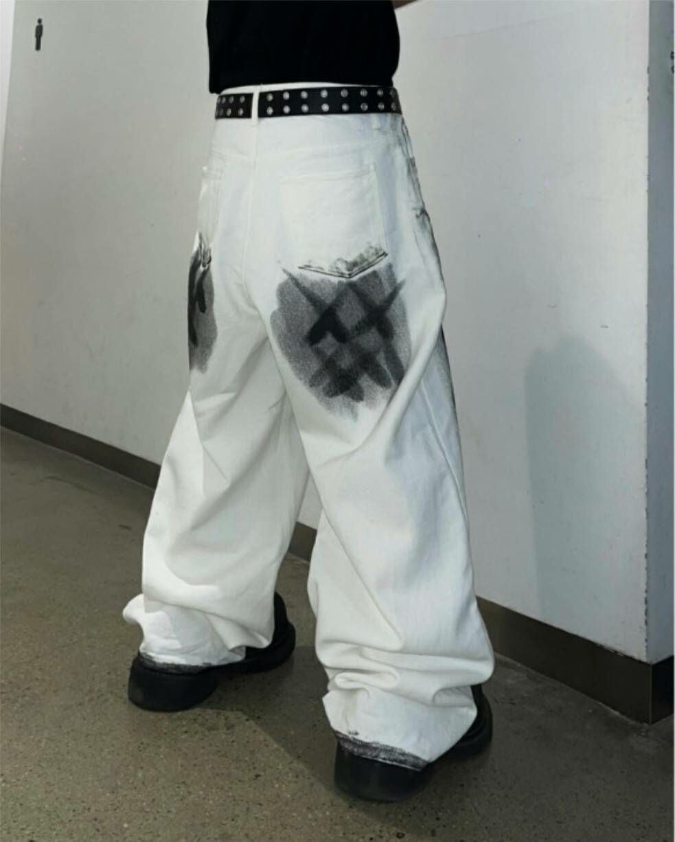 (韓國獨家特價)X塗層Bijo水洗寬牛仔褲