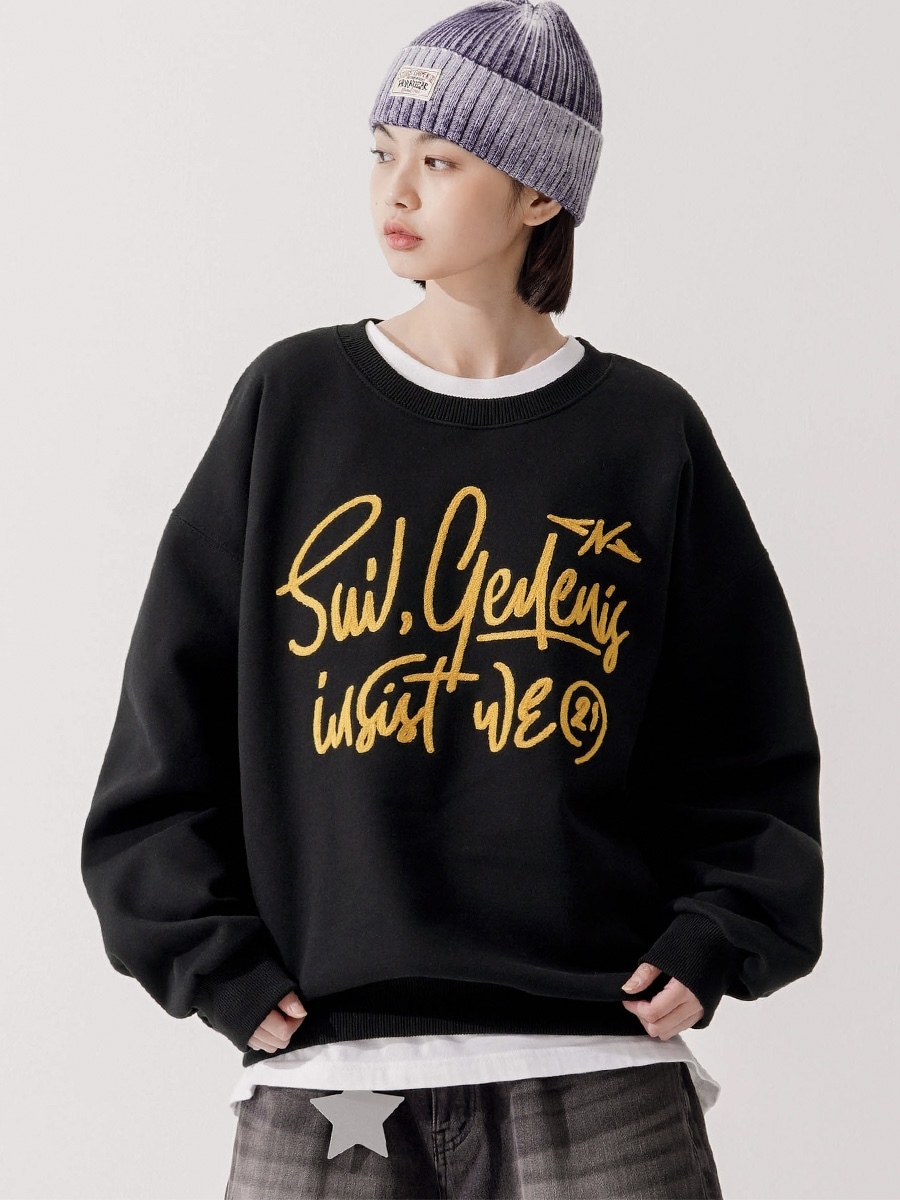 <預購> 韓國TWN 電繡Generis刷毛大學T