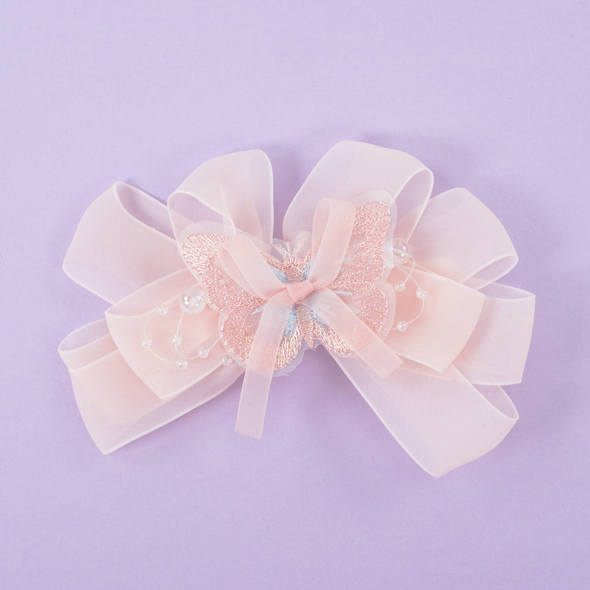 Big Bow with Embroidered Butterfly Hairpin