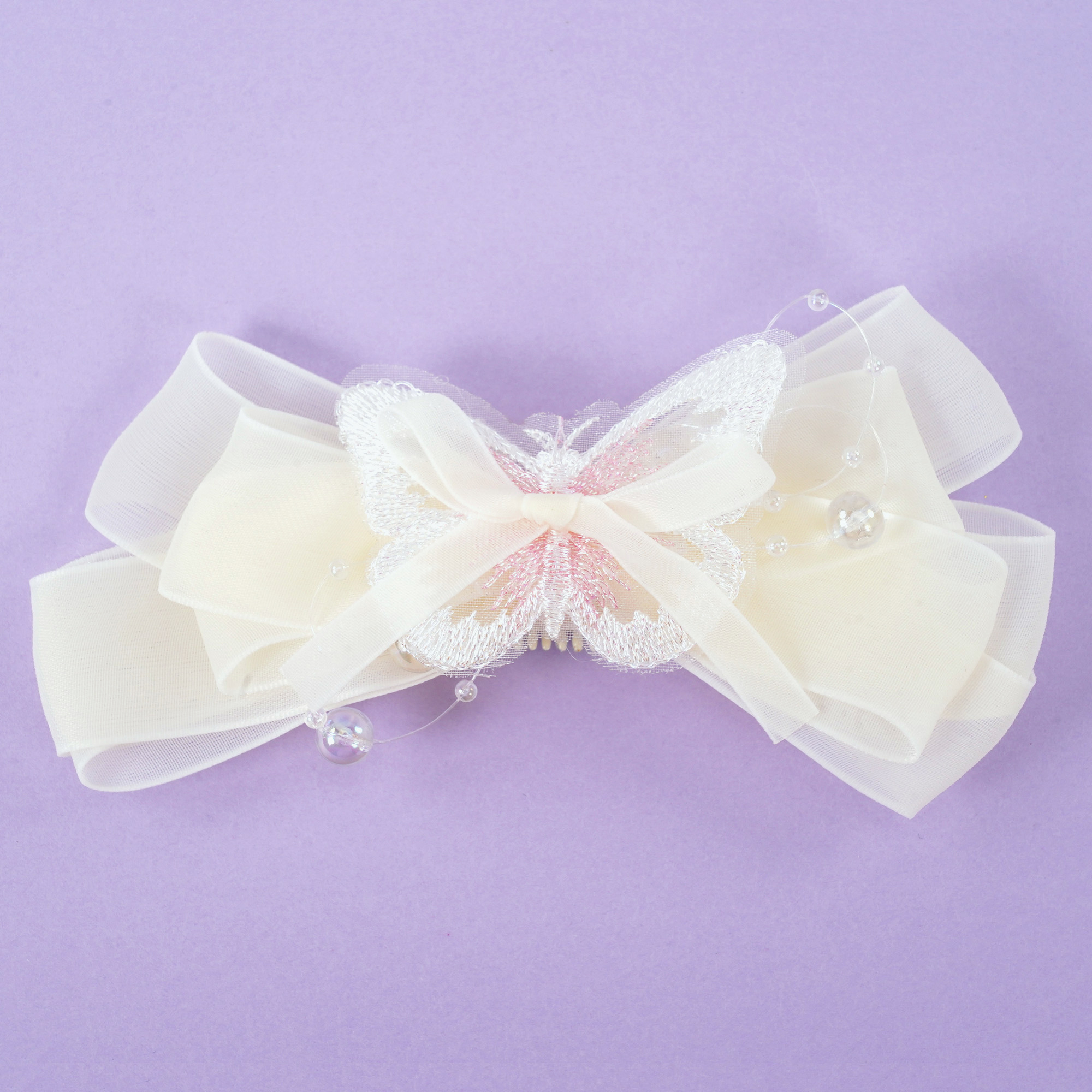 Big Bow with Embroidered Butterfly Hairpin