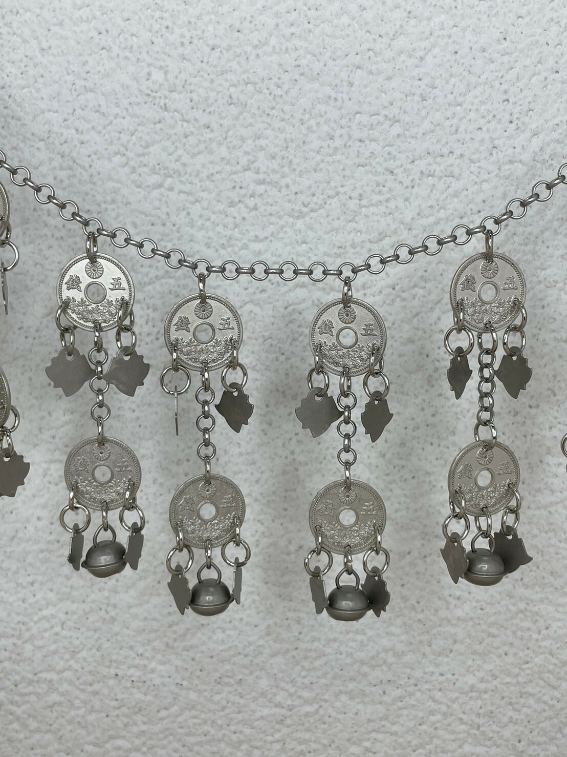 J17-無焊接五錢中空古幣雙層鈴鐺鏈條124cm