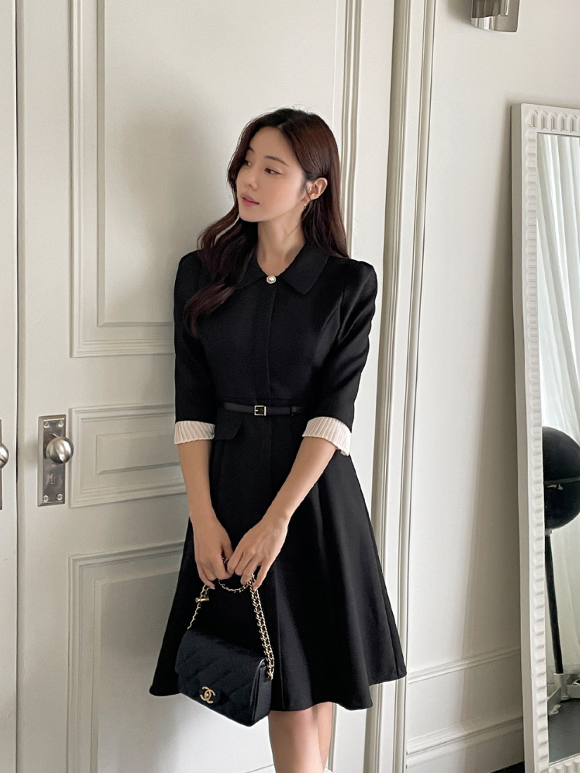 [現貨] Edith 秋季知性連衣裙 [ 黑色 / S,M ]