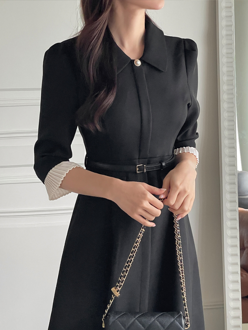 [現貨] Edith 秋季知性連衣裙 [ 黑色 / S,M ]