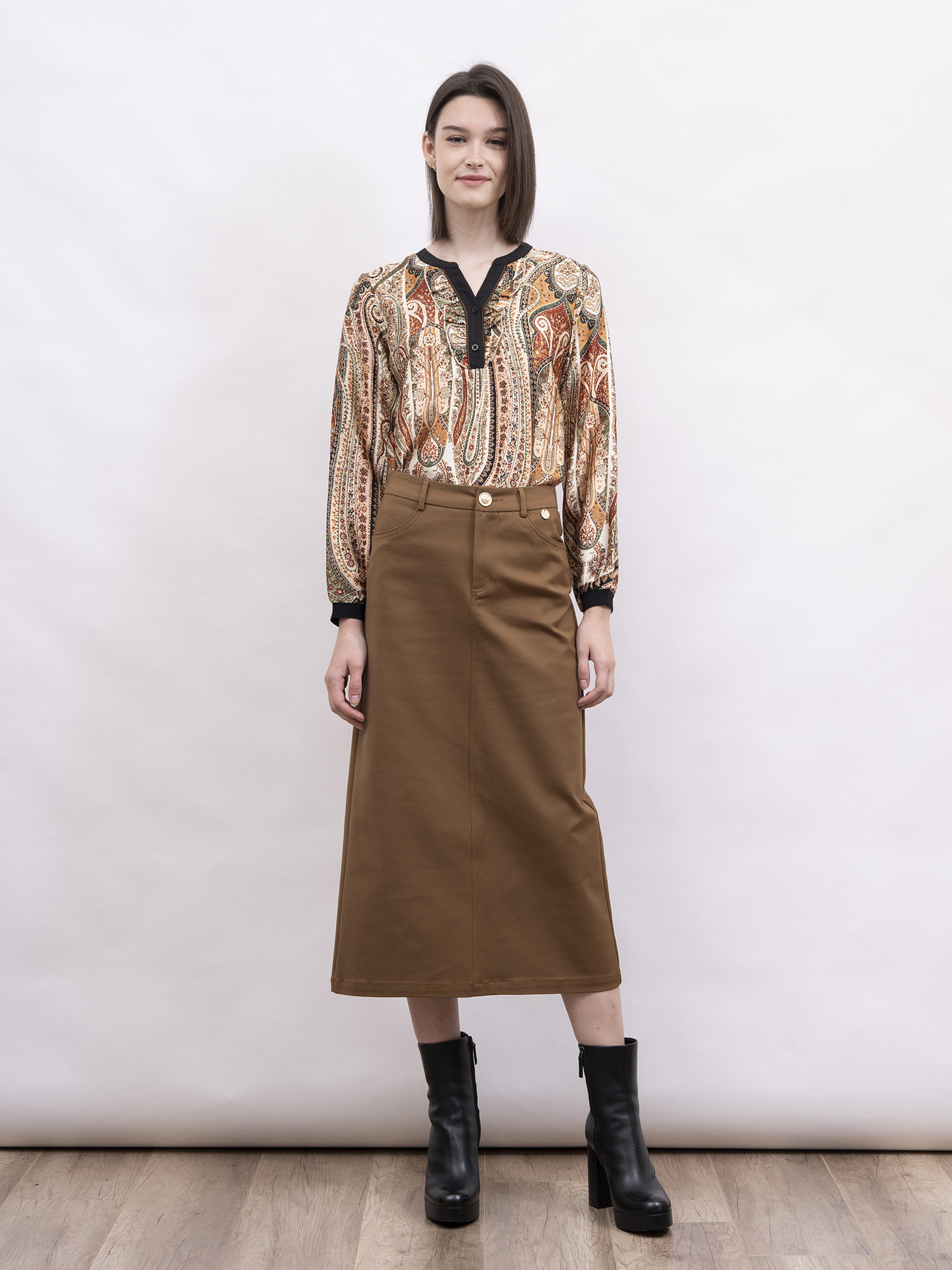 mi-tu 後開衩中長半身裙