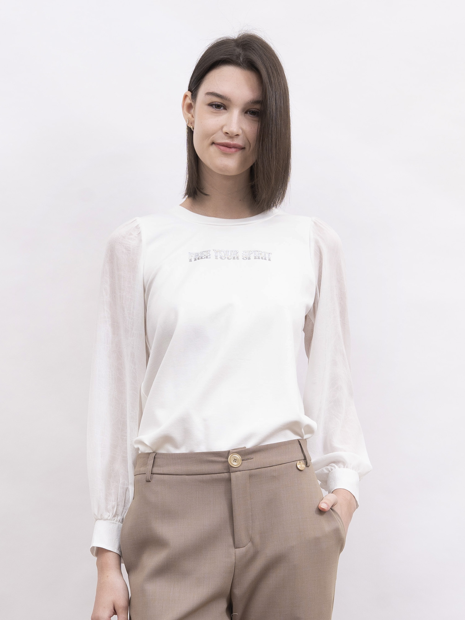 mi-tu 印花圓領長袖T恤