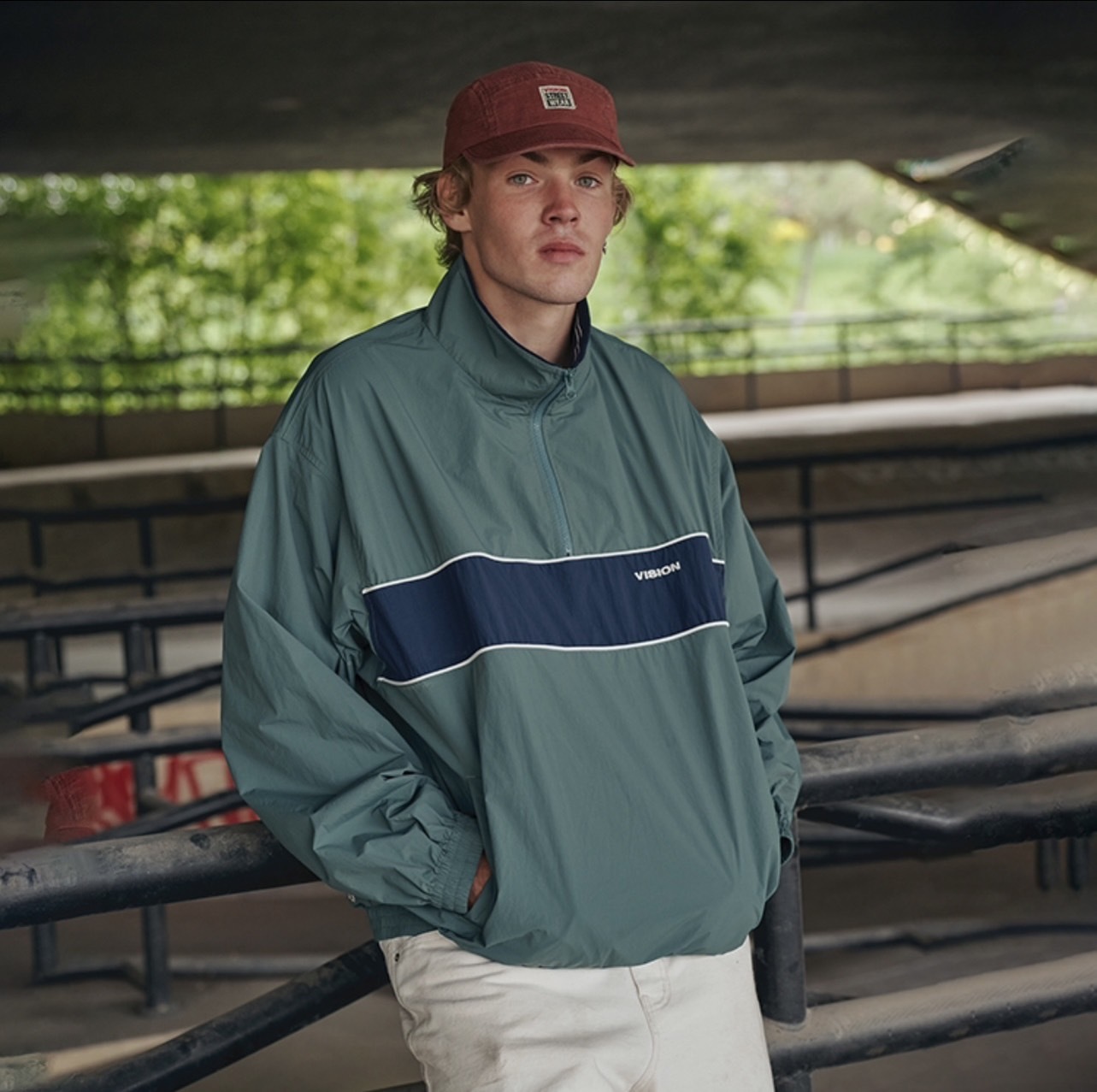 "代購" Vision Street Wear 美式復古 撞色半拉鍊 立領防風外套