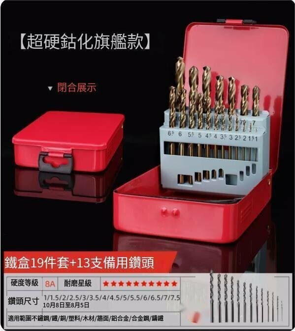 New twist drill bit (19-piece set in iron box)