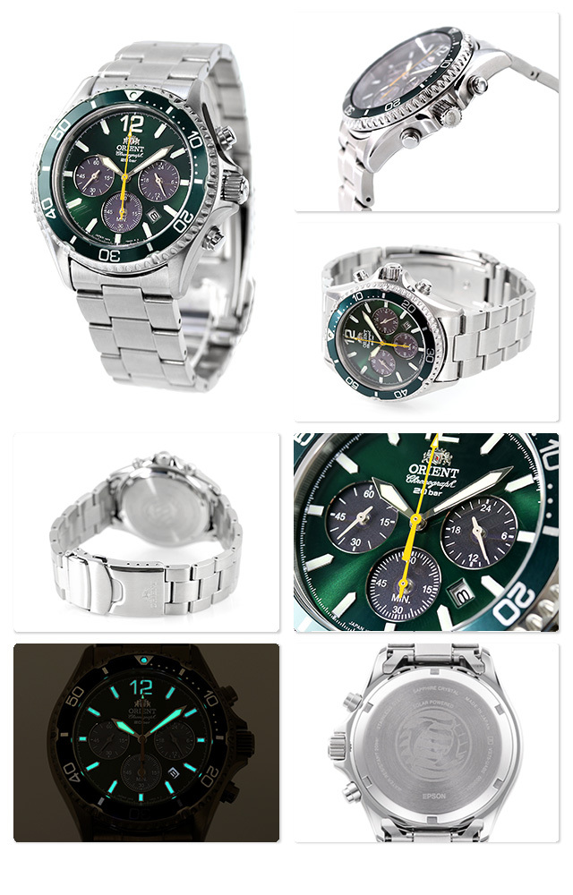 Orient Mako Solar Chronograph RN-TX0204E 綠色 Men Watch Sapphire Crystal 太陽能潛水錶