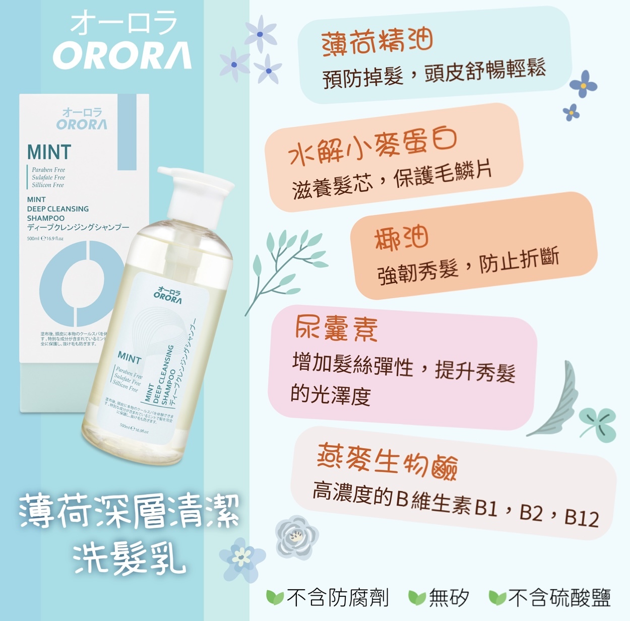 ORORA-薄荷深層清潔洗髮乳