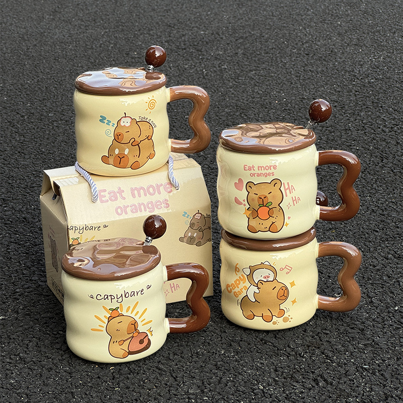 Capybara Ceramic Mug with Spoon & Cover