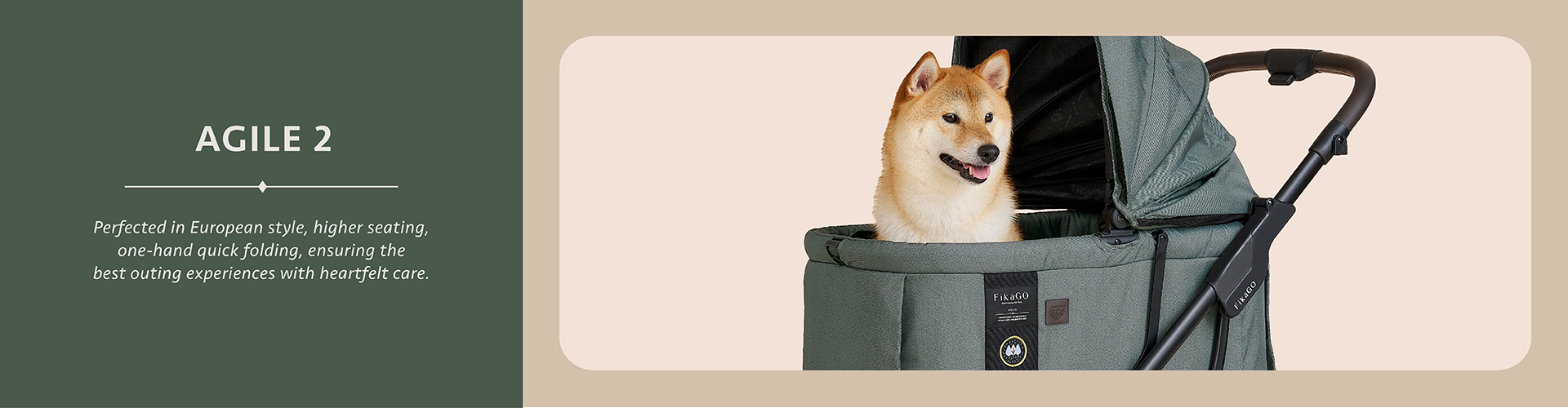 AGILE 2 一秒自動收折中大型寵物推車，柴犬使用展示圖