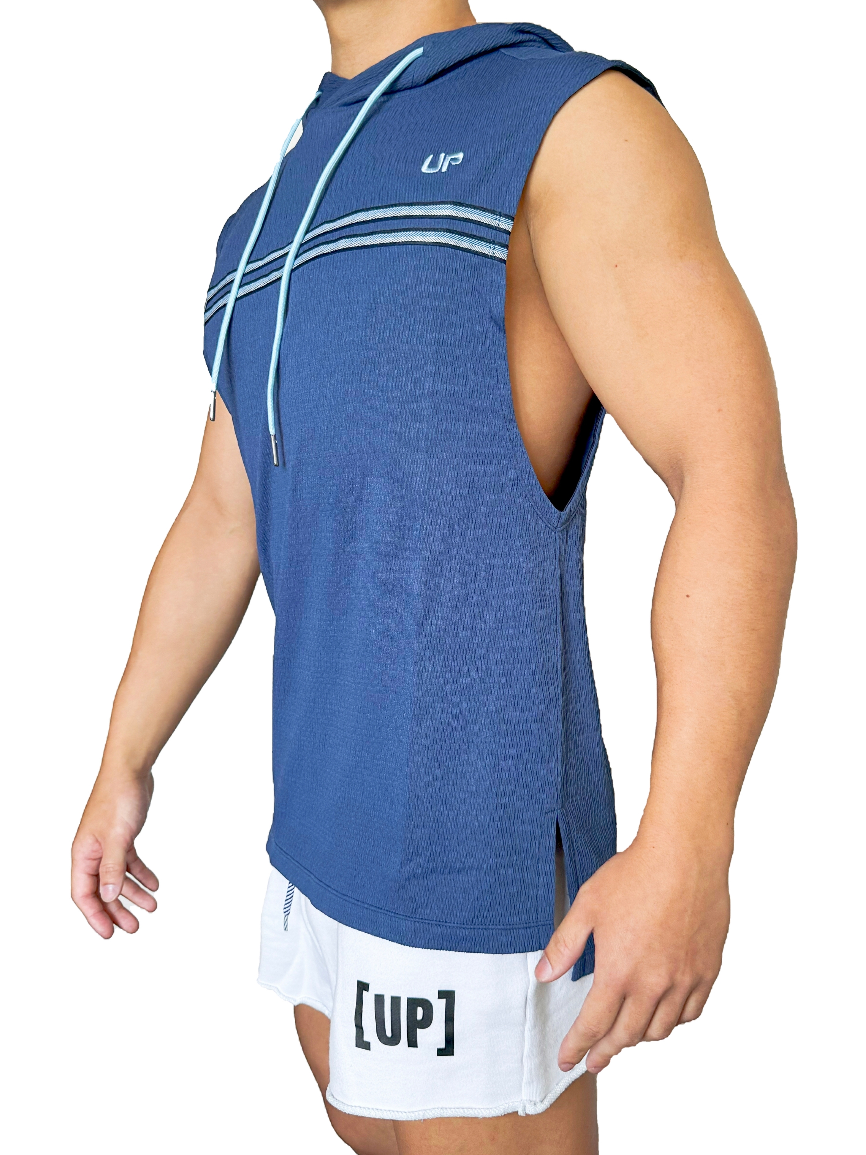 Ribbed UP 棱紋連帽背心 牛仔藍