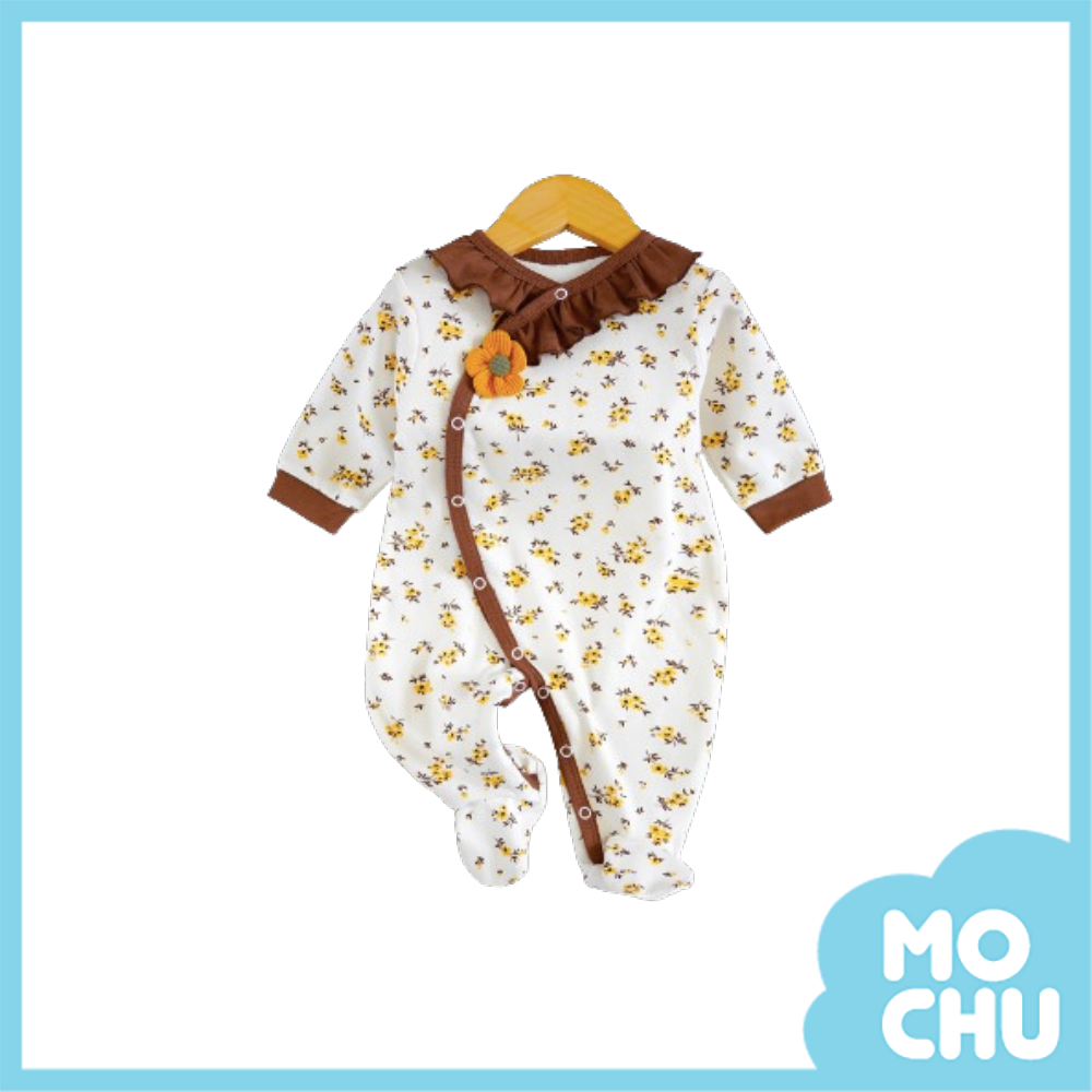 小黃花荷葉邊長袖包腳連身衣