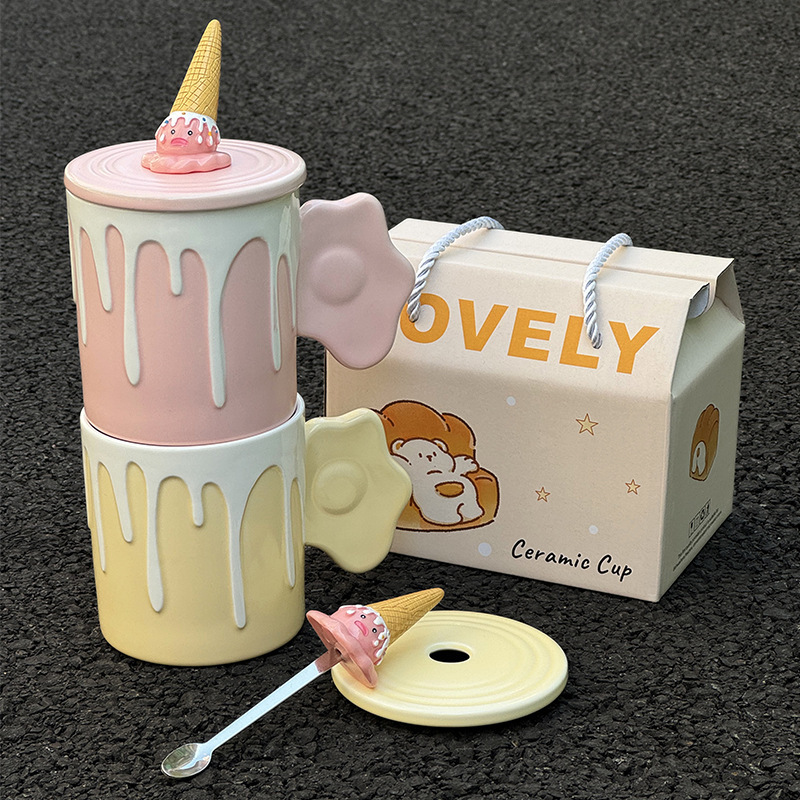 Ice-cream Ceramic Mug with Spoon & Cover
