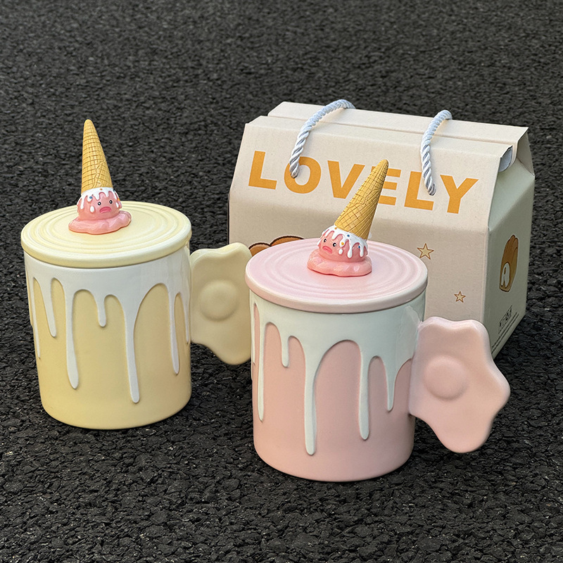 Ice-cream Ceramic Mug with Spoon & Cover