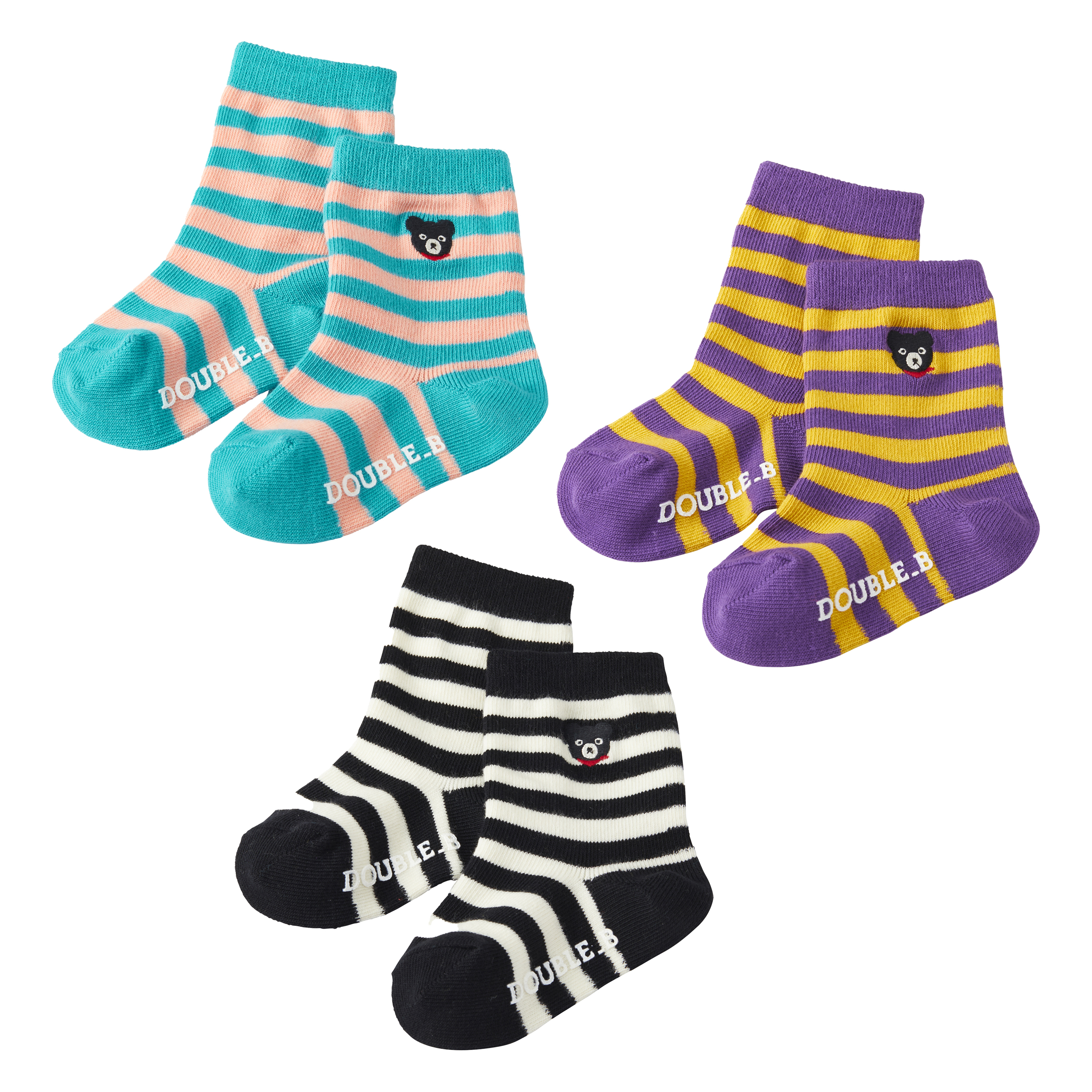 DOUBLE_B 雙色條紋襪-黃/黑/淺藍