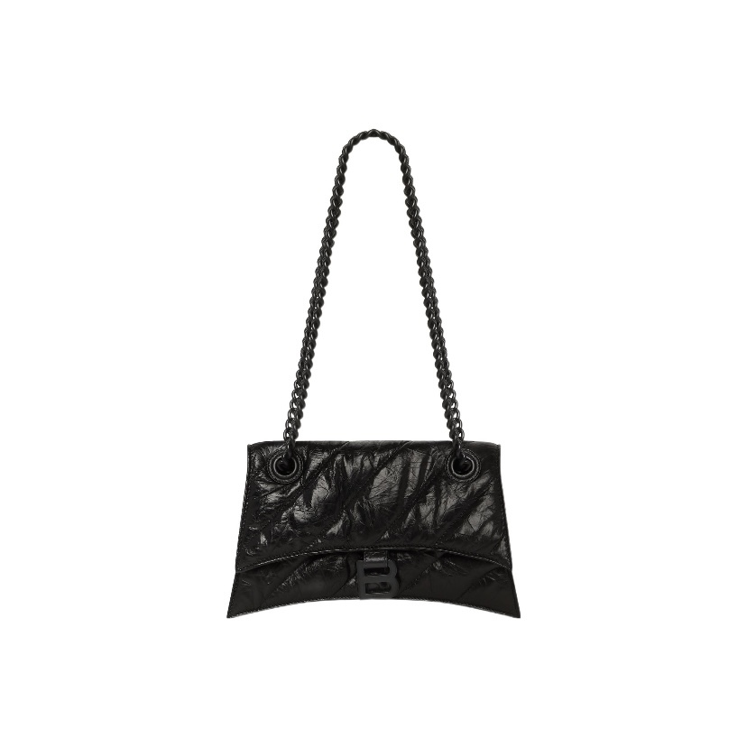 BALENCIAGA Crush 小型 手袋 鏈條包 小牛皮 啞光 壓紋 黑色