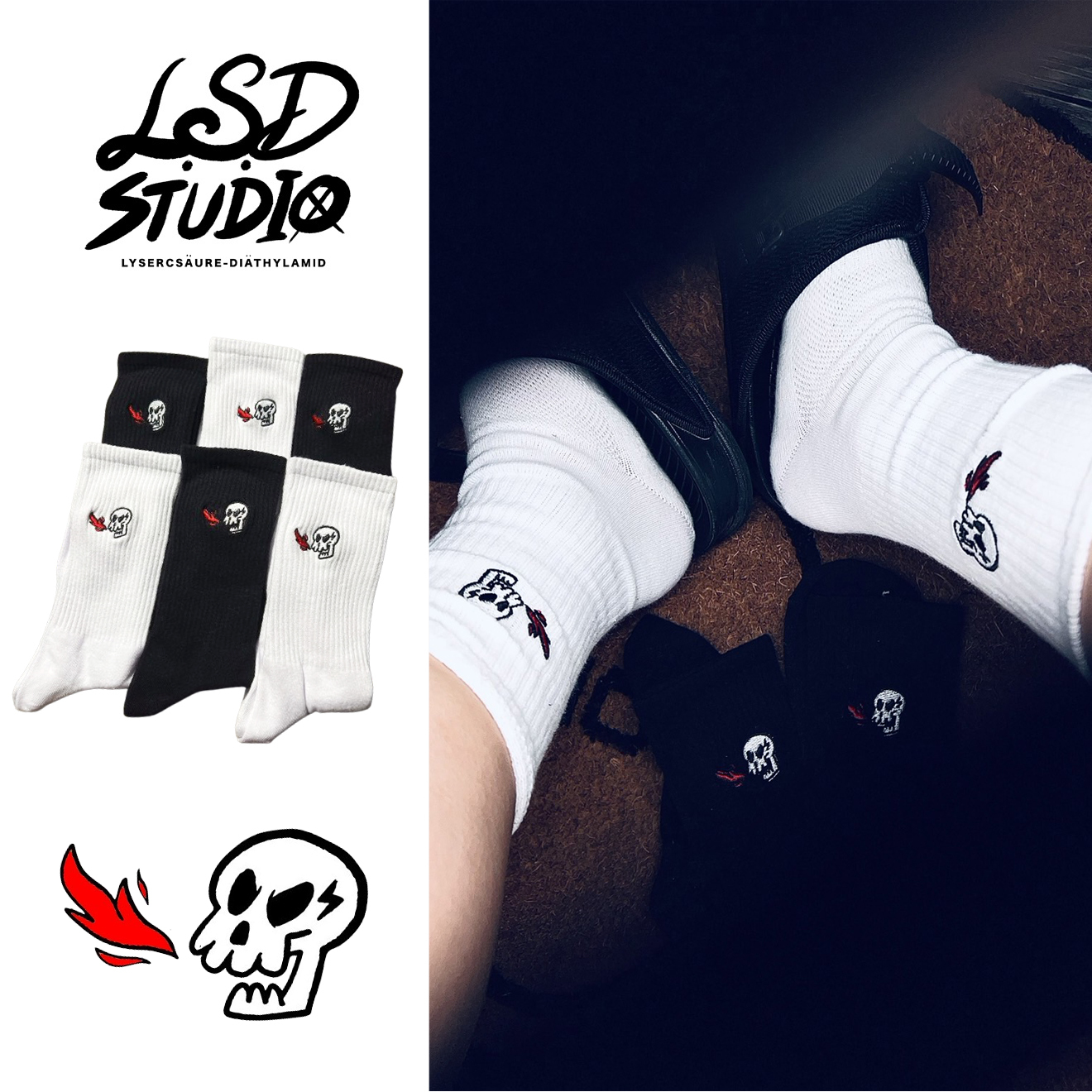 LSD火焰骷髏刺繡長襪【SCLSD019】