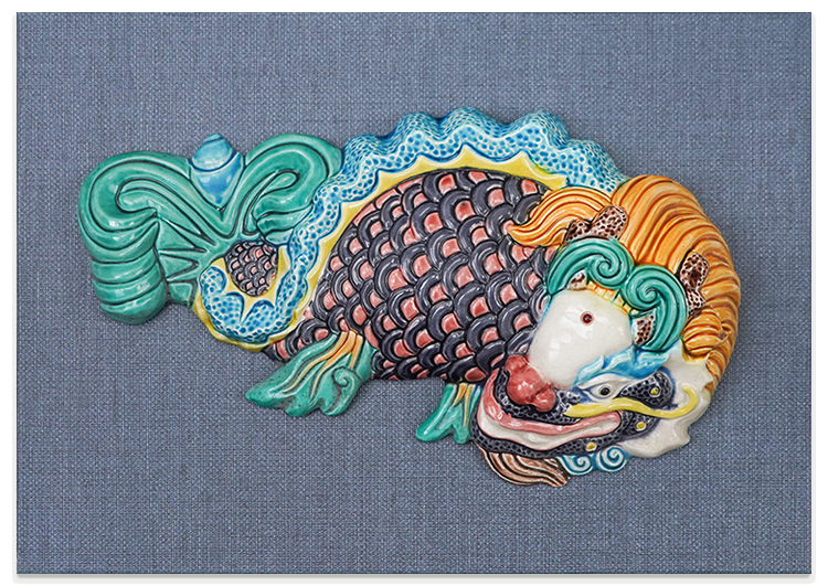 鹿港窯禮品館 精緻擺飾:無邊際框交趾陶「獨佔鰲頭」獎牌