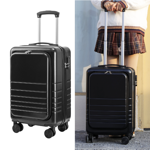 Hot new popular front opening 20-inch suitcase: Make your travel more efficient and convenient (black)
