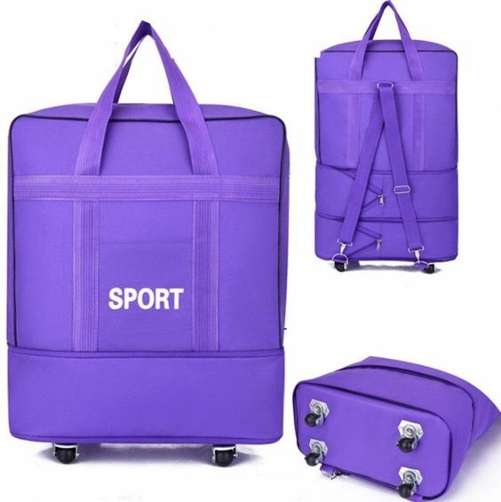 Hot recommended folding waterproof Oxford cloth carry-on suitcase, travel bag, luggage bag (purple-small size) with 4 universal wheels