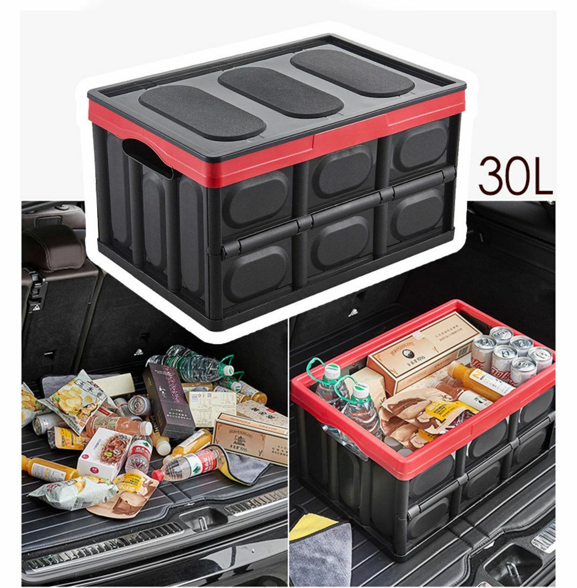 Hot push folding car storage box/household goods storage box (red and black) car trunk trunk storage box car folding box trunk storage box car supplies car interior storage box car trunk 30CM X 43CM X 23CM