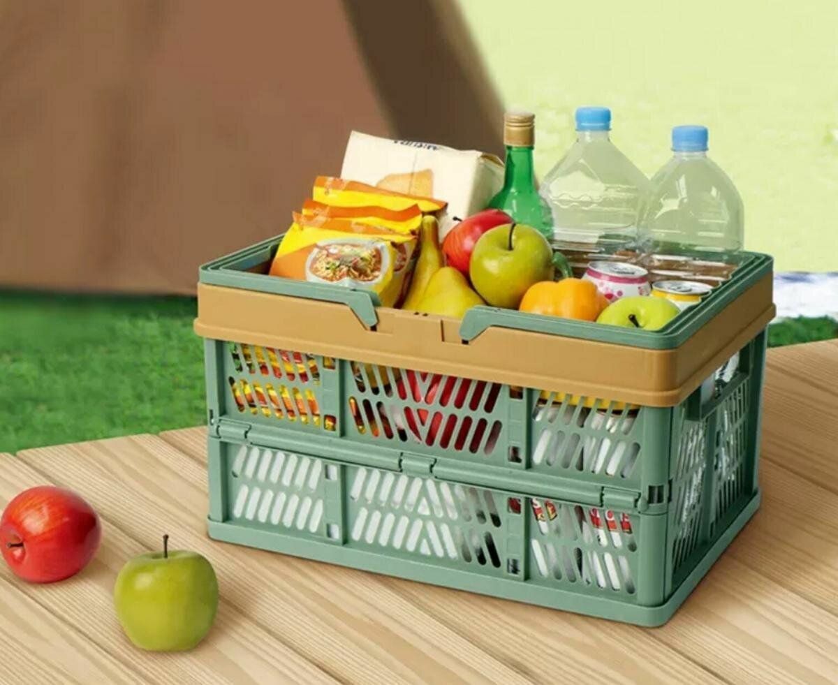 New foldable picnic basket camper trunk supermarket shopping basket vegetable shopping basket large spring outing hand basket Japanese style shopping basket