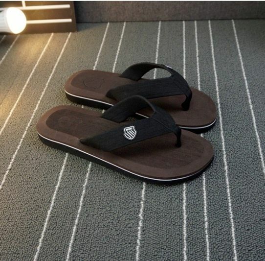 New men's lightweight lounge fashion beach non-slip flip-flops (size 44 - dark brown), shoe length is about 28cm