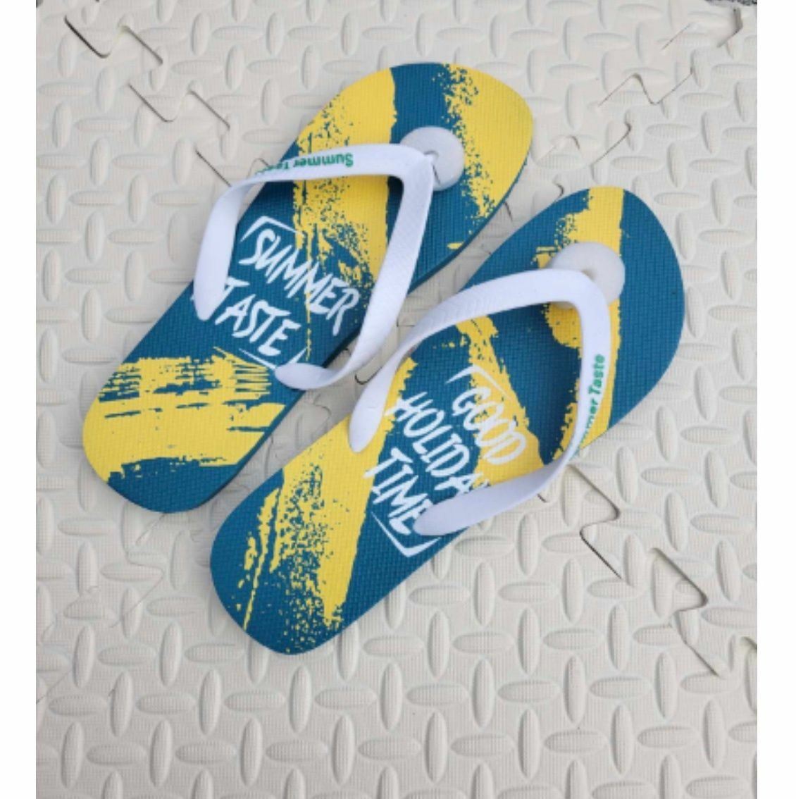 New summer fashion trend Korean style non-slip flip-flops (Lake green splash ink-L size) recommended for people 44-45 years old