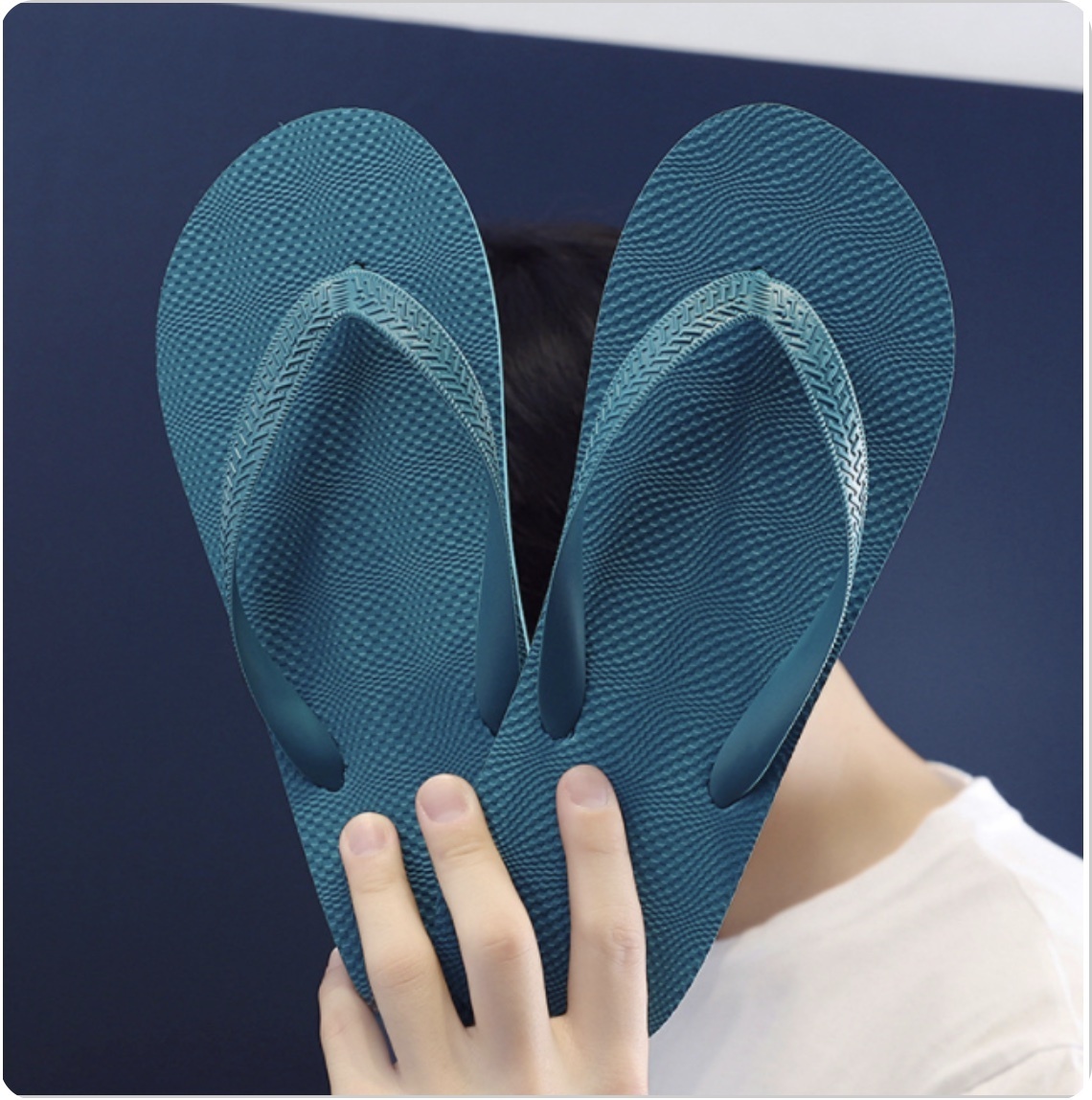New men's fashionable beach non-slip flip-flops (M size - solid color - lake green) recommended for people 42-43 years old