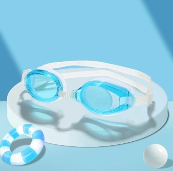 New waterproof and anti-fog swimming goggles for adults and children (sky blue with a pair of earplugs - boxed) universal for adults and children