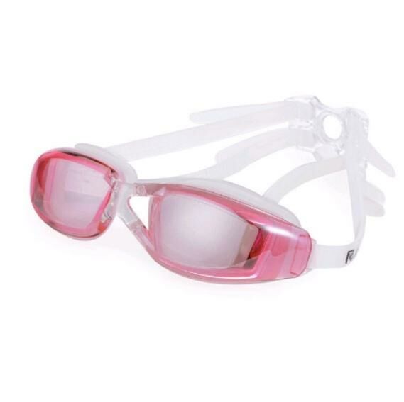 New waterproof and anti-fog adult swimming goggles (pink with a pair of earplugs) in transparent box