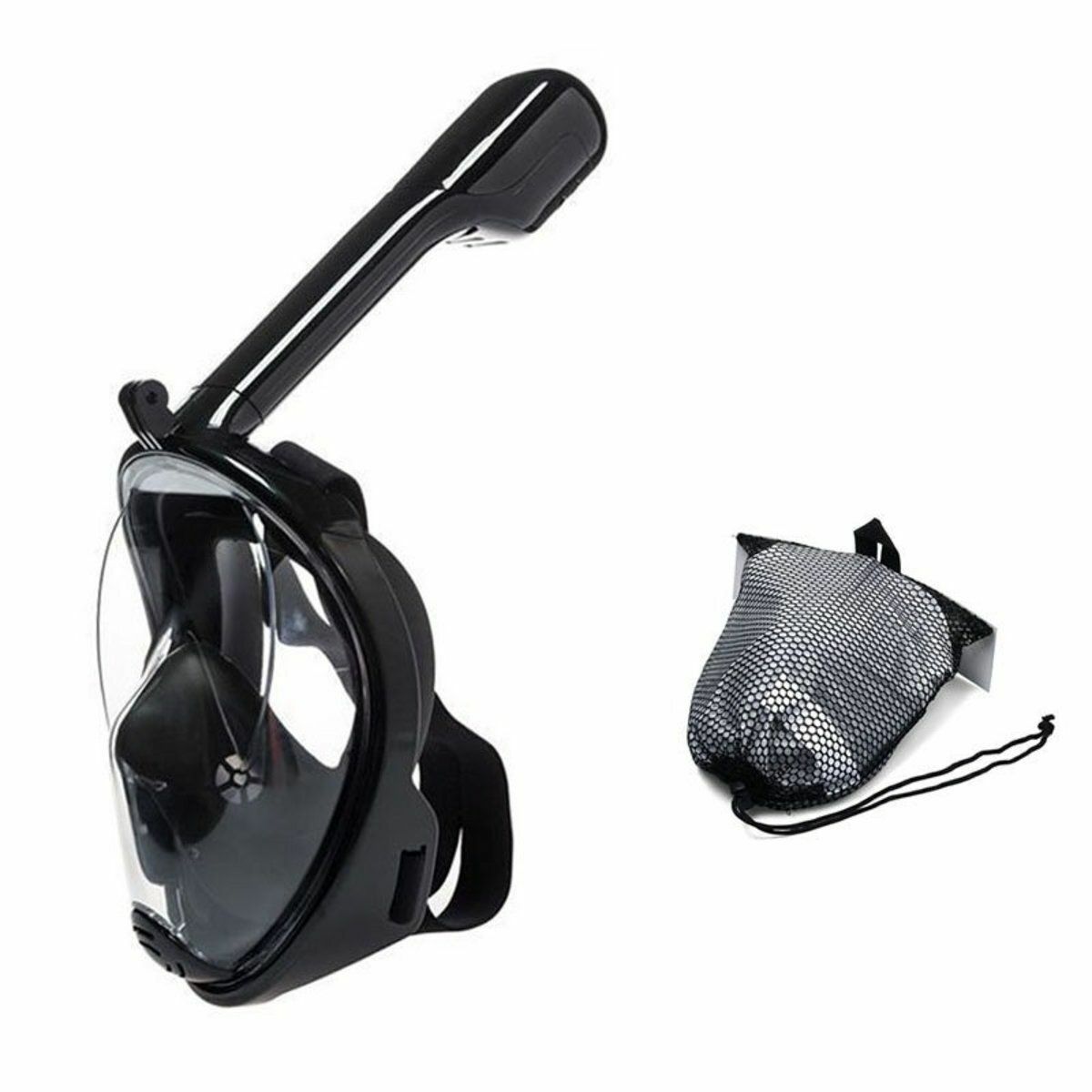 New LARGE GoPro Fit all-in-one full-face snorkeling mask 180-degree full field of view floating mask set BLACK