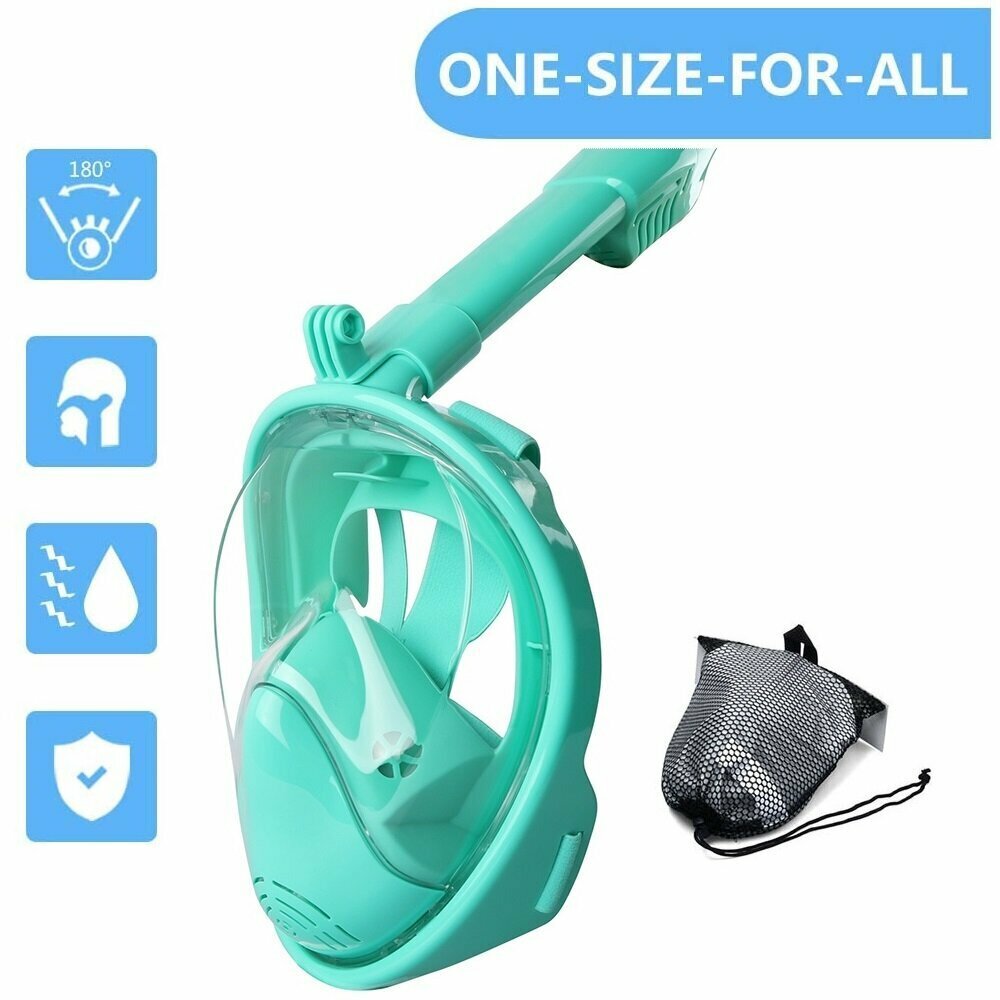 New children's GoPro Fit all-in-one full-face snorkeling mask with 180-degree full field of view children's floating mask set BLUE