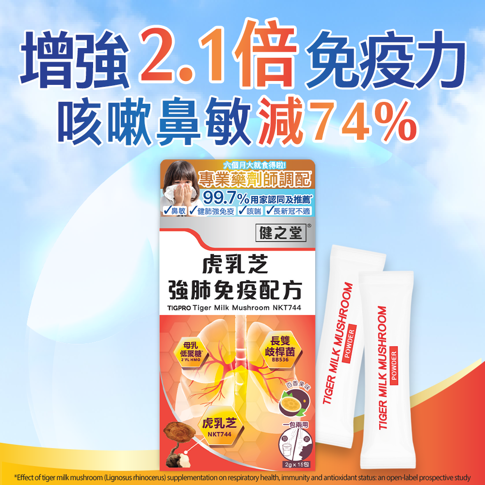 【香港現貨/多買多折】健之堂虎乳芝強肺免疫配方 15條 | 止咳強肺、舒緩轉季鼻敏感 | 順豐自提免運