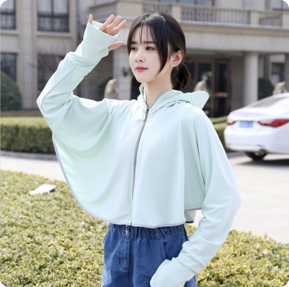 熱賣女裝防曬透氣冰絲長袖外套＋小帽檐太陽帽（綠色）
