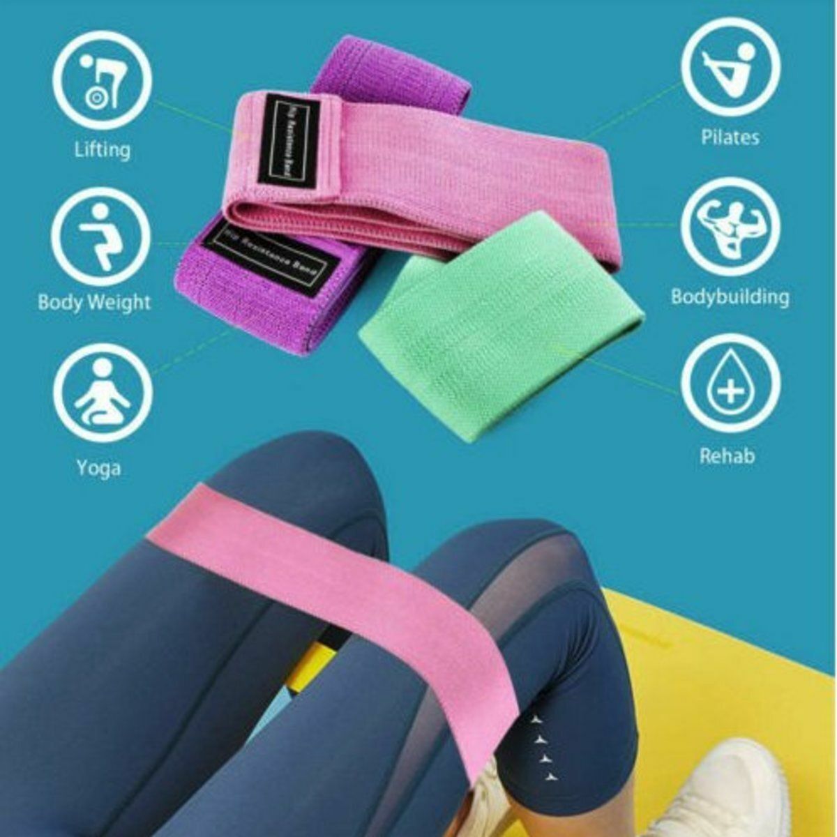 Hot Selling Set of Resistance Bands (1 Pack of 3 Purple Green Pink) (New and Old Packaging Styles Randomly) Hip Resistance Band Fitness Pulling Band Hip Elastic