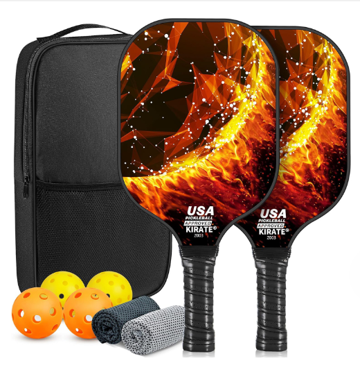Hot recommended fiberglass pickleball racket outdoor sports ice towel set Pickleball Paddles (2 rackets + 4 balls + 2 towels + 1 pack, black iceberg, 40cm*20cm)