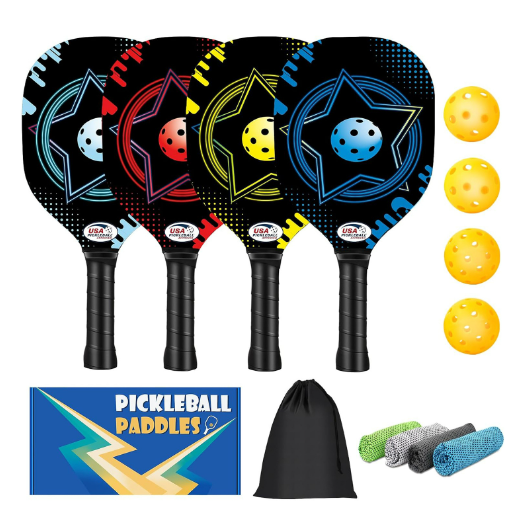 Popular poplar pickleball racket set (blue, red and yellow five-pointed star, 40cm*20cm)