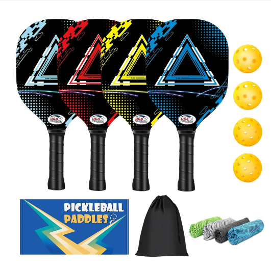 Popular poplar pickleball racket set (blue, red and yellow triangle, 40cm*20cm)