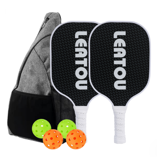 Hotly recommended 3K carbon fiber pickleball racket, professional sports graphite Pickleball Paddles (2 rackets + 4 balls + 1 triangle backpack, black letters, 40cm*20cm)
