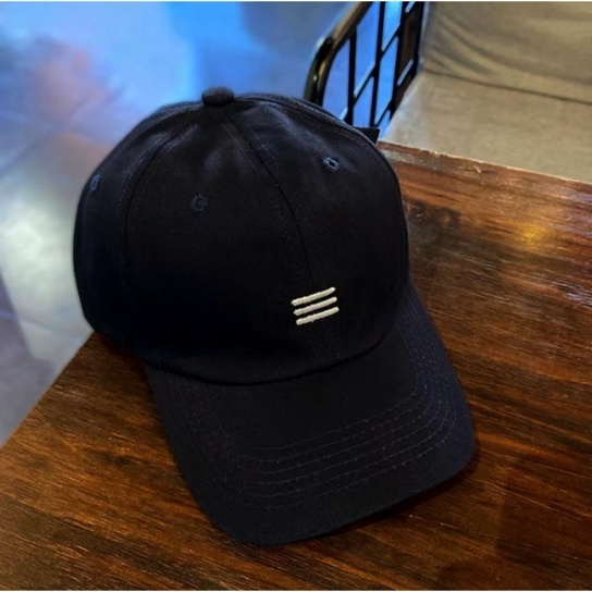 New simple embroidered three-bar sun protection baseball cap sun-visible peaked cap (black-embroidered three-bar)