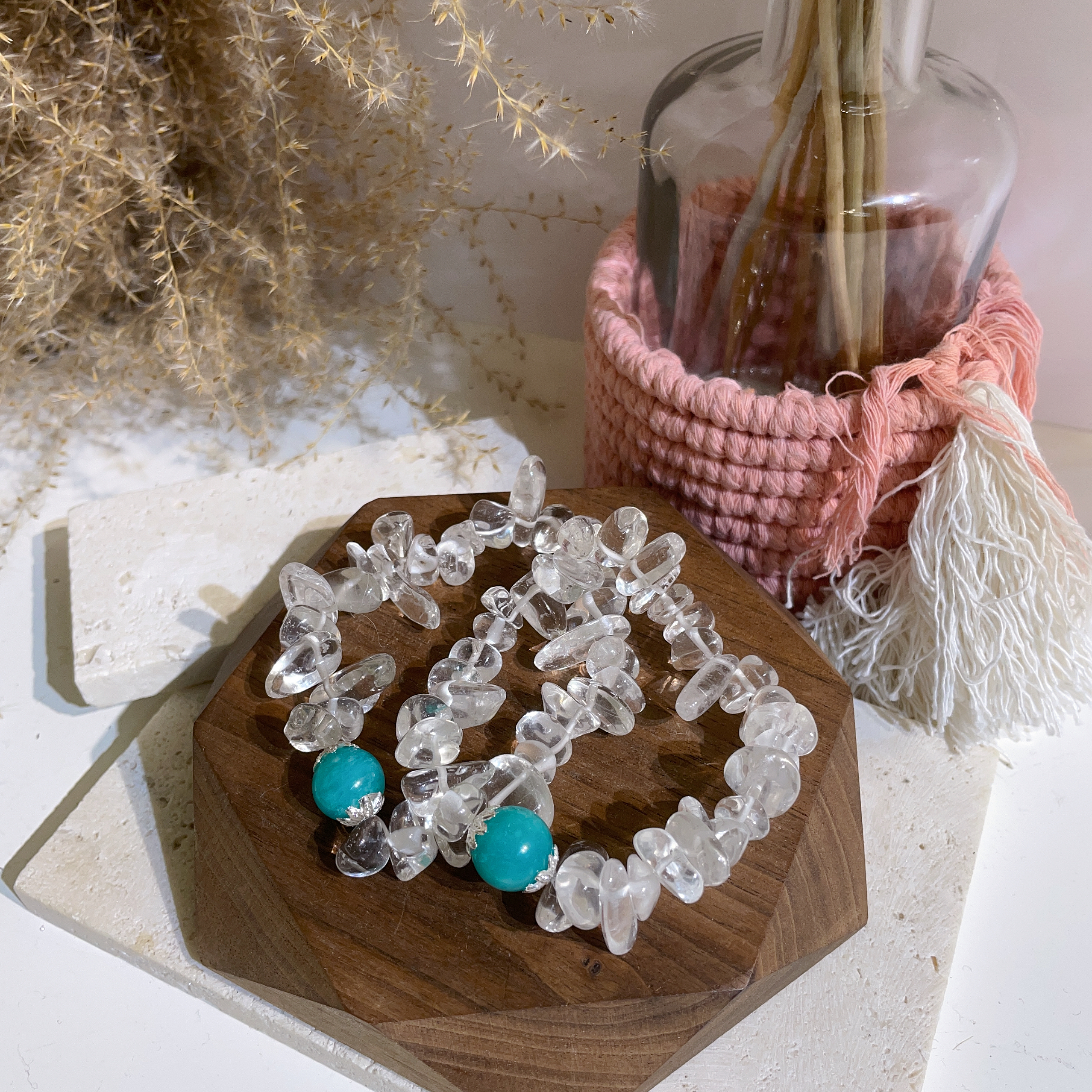 白水晶隨形拼天河石手串