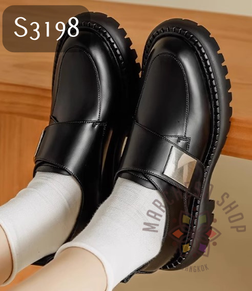 S3198 - 全真皮羊皮一字扣圓頭厚底休閒鞋