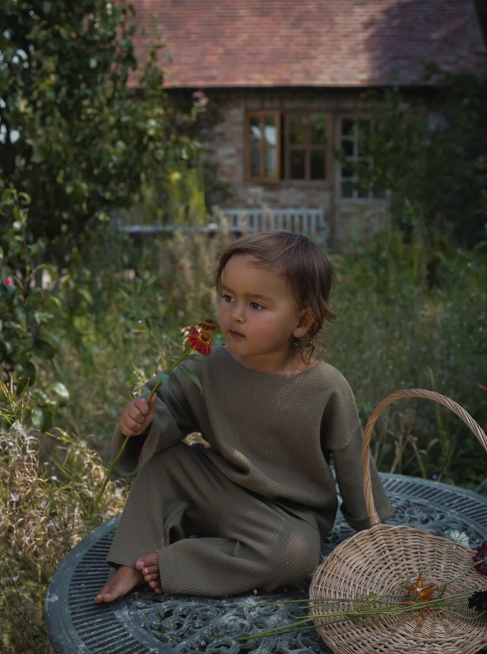 【預購】ORGANIC ZOO - Olive Waffle Boxy Sweatshirt