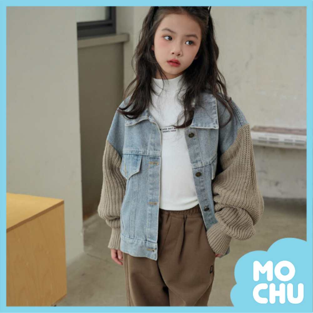 毛線袖拼接牛仔外套