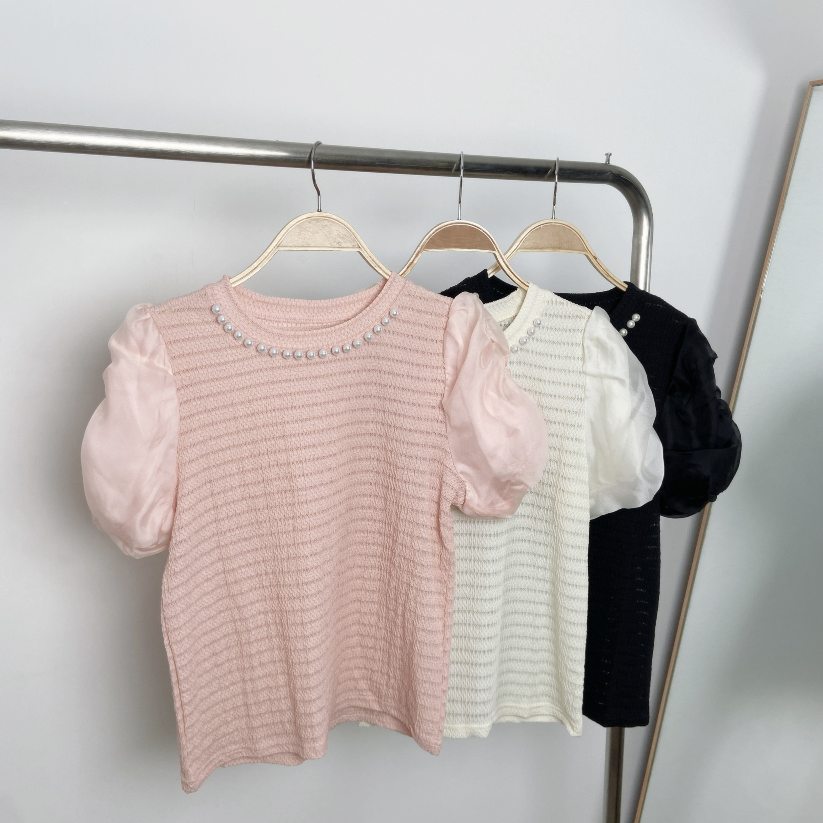 大珍珠領間紋泡泡公主袖TOP (K23-K25)