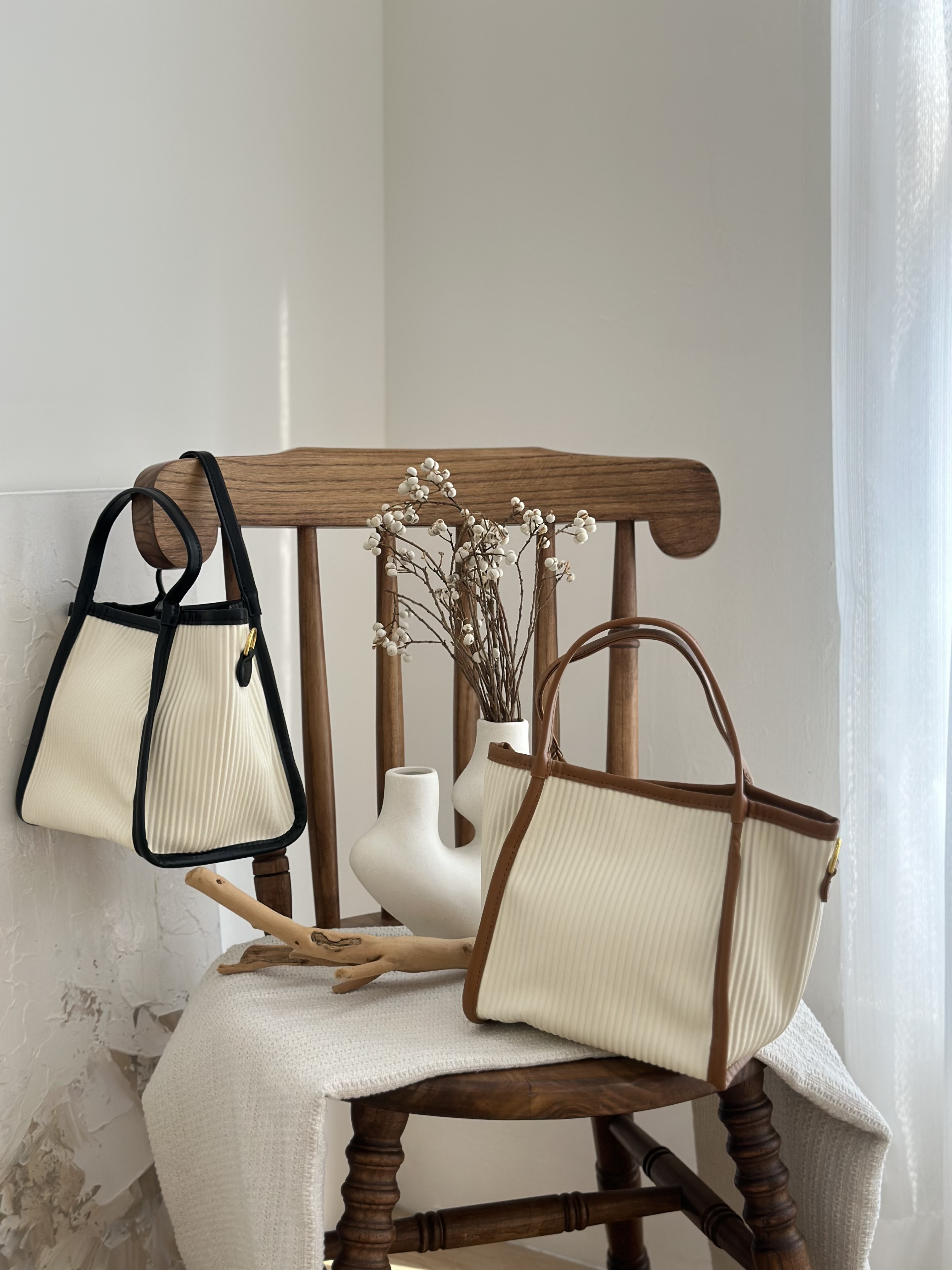 雙色百摺手提包