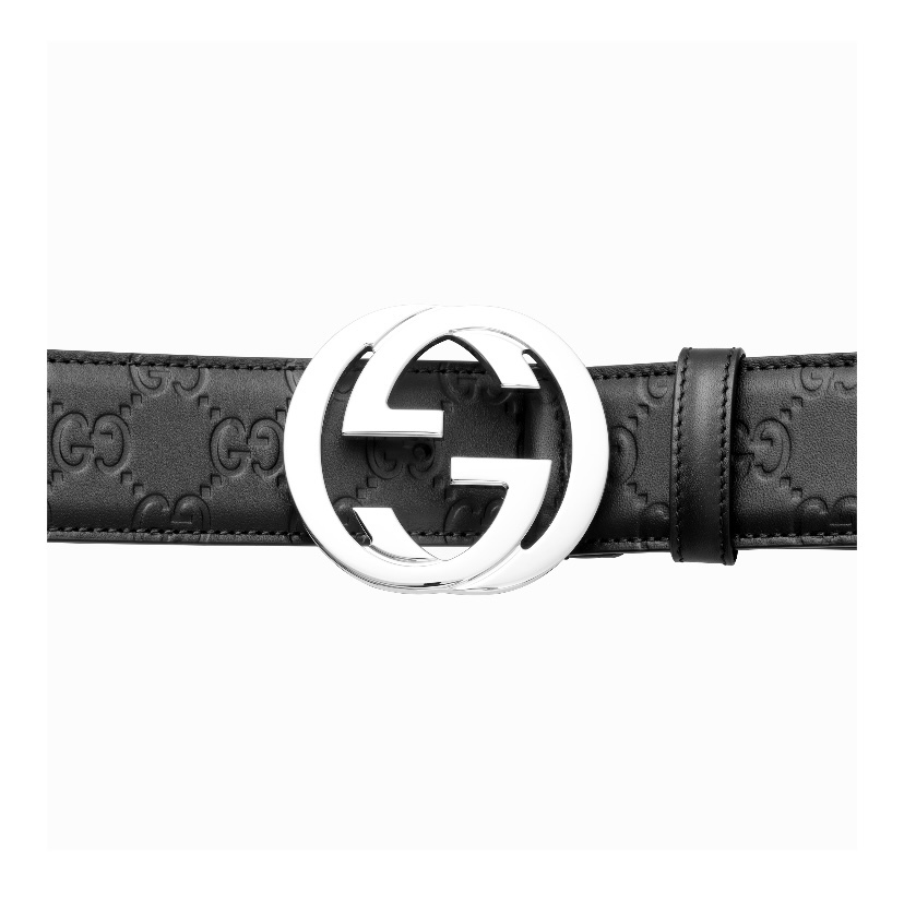GUCCI 男士黑色 GG 標誌 皮帶