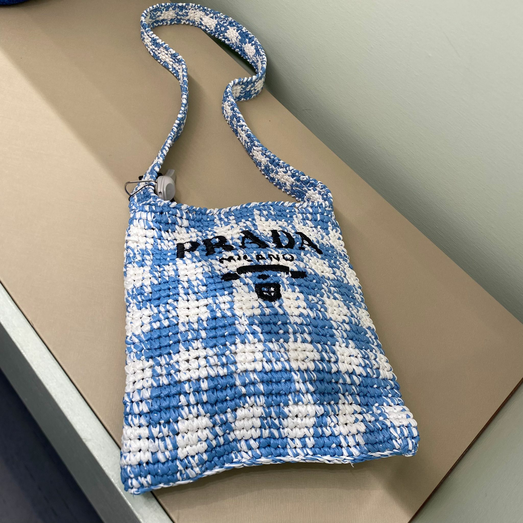 Prada raffia crossbody bag pink/blue 1BC184